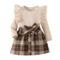 thumbnail image 1 of Tiijoy Infant Girls Outfits Ribbed Ruffle Long Sleeve Top with Plaid Skirt, Sizes 12-18M, 1 of 7