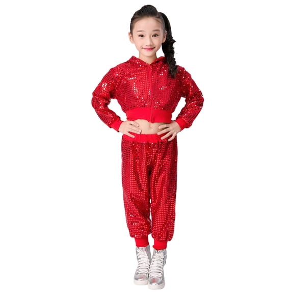 Tiijoy Infant Girls Outfits Sequin Glitter Zip Up Hooded Jacket Pants 2Pcs Set