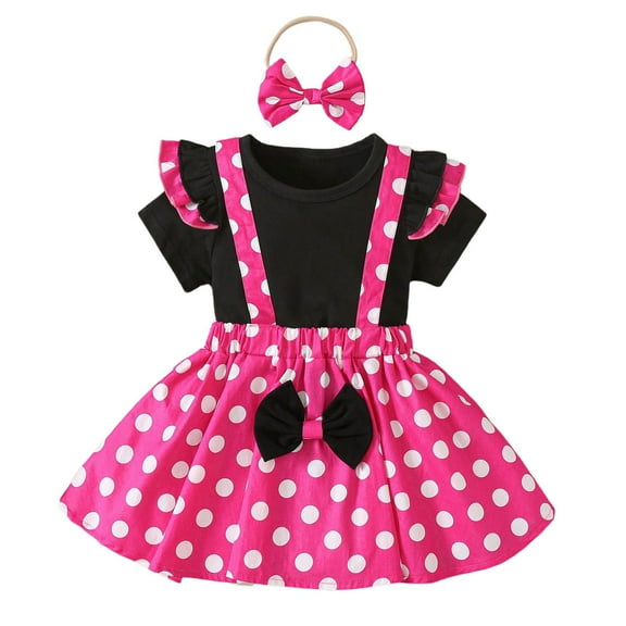 Tiijoy Infant Girls Outfits Short Sleeve T-Shirt Polka Dots Skirt Headband 3Pcs Set, Sizes 12-18M