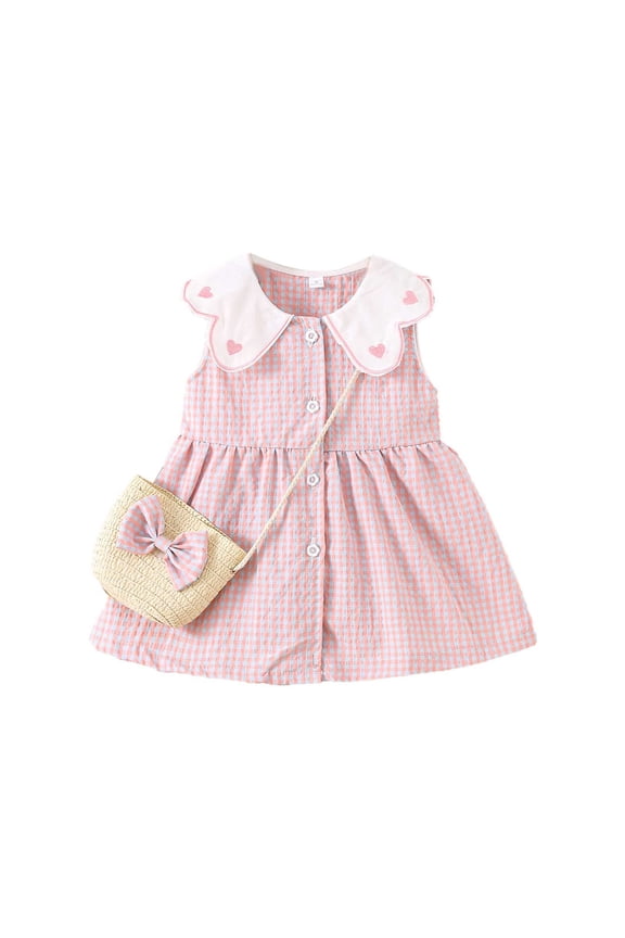 Infant Girls Plaid Dress Sleeveless Peter Pan Collar Summer Dress,, Sizes 12-18M