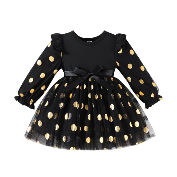 Tiijoy Infant Girls Polka Dot Ruffle Long Sleeve Dress A Line Princess Dress, Sizes 9-12M