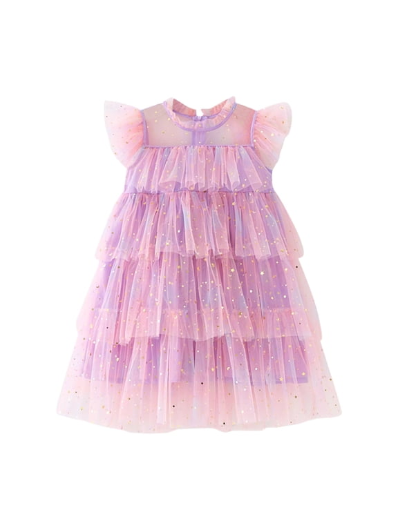 Infant Girls Rainbow Sequins Tutu Dress Layered Princess Tulle Dress, Sizes 18-24M