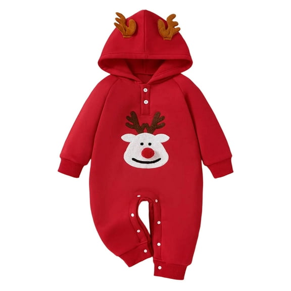 Tiijoy Infant Girls Reindeer Print Hooded Jumpsuit Xmas Long Sleeve Romper, Sizes 18-24M