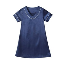 Tiijoy Girls Satin Nightgown Short Sleeve V-Neck Nightdress Sleepshirt, Sizes 18-24M