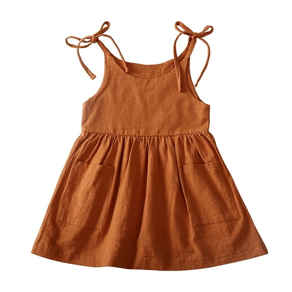 Tiijoy Infant Girls Sleeveless Beach Linen Dress Tie Shoulder Camisole Dress, Sizes 12-18M