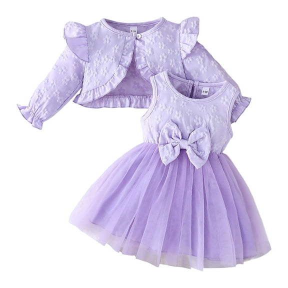 Tiijoy Infant Girls Sleeveless Mesh Dress Ruffle Long Sleeve Shirt Outfits, Sizes 18-24M