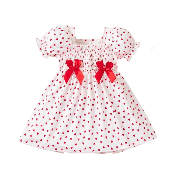 Tiijoy Infant Girls Valentine's Day Dress Square Neck Puff Sleeve Smocked Dress, Sizes 9-12M