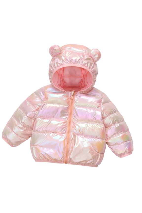 Girls Winter Puffer Jacket Cute Bear Ears Hooded Padded Coat, Sizes 18-24M
