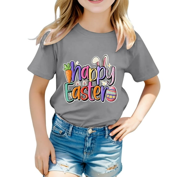 Tiijoy Kid Girls Easter Cute T-Shirt Round Neck Short Sleeve Tee Summer T Shirt, Sizes 1-13