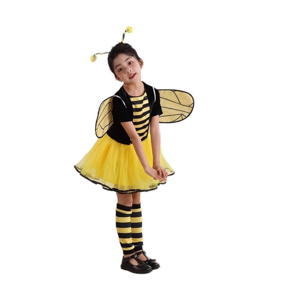 Tiijoy Kids Girls Cute Bee Co_Stume Party Dress Up Tutu Dress Wings 4Pcs Set, Sizes 2-12