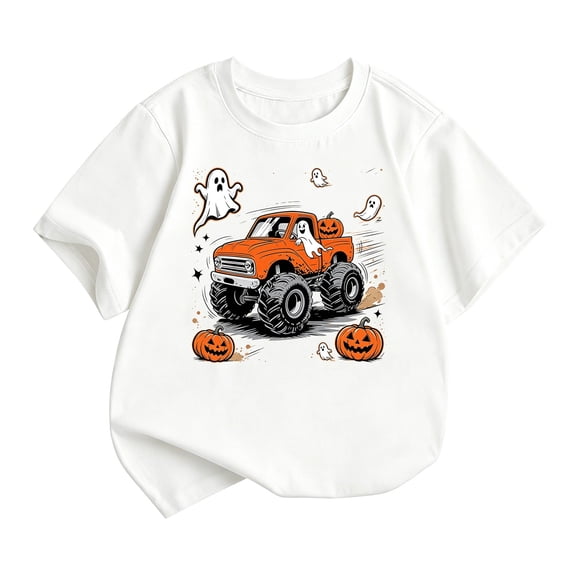 Tiijoy Kids Halloween Graphic Tee Boys Girls Short Sleeve T-Shirt Top, White, Sizes 2-14