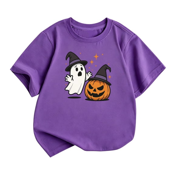 Tiijoy Kids Halloween Graphic Tee for Boys Girls Short Sleeve T-Shirt, Purple, Sizes 9-10