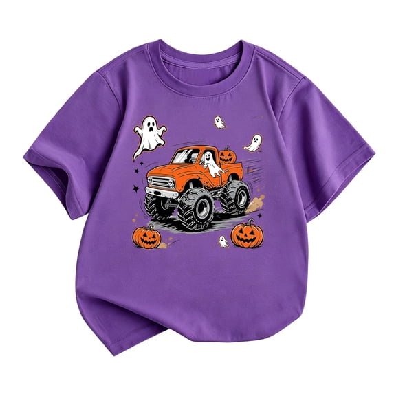 Tiijoy Kids Halloween T-Shirt Boys Girls Short Sleeve Graphic Tee Top, Purple, Sizes 11-12