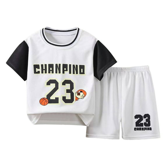Tiijoy Kids Sports Shorts Sets Boys 2 Piece Basketball Tracksuit Short Sleeve T Shirt Shorts Outfits, White, Sizes 9-10