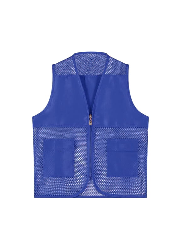 Kids Unisex Fishnet Breathable Vest Zip Up Pockets Travel Hiking Vest, Sizes 10-12