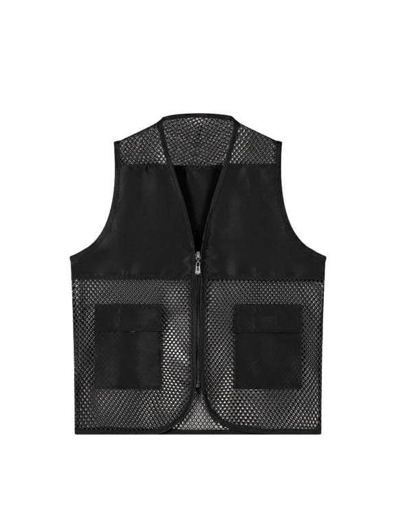 Kids Unisex Fishnet Breathable Vest Zip Up Pockets Travel Hiking Vest, Sizes 6-7