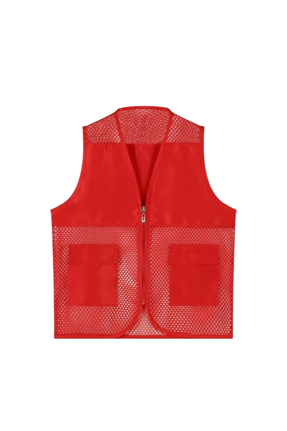 Kids Unisex Fishnet Breathable Vest Zip Up Pockets Travel Hiking Vest, Sizes 8-9