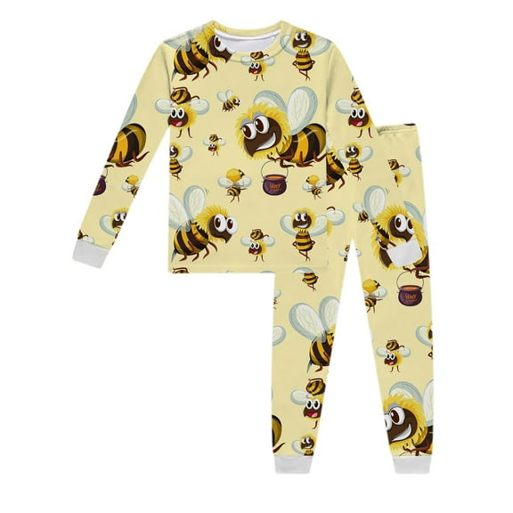 Tiijoy Little Boys Cartoon Bee Print Long Sleeve Top Pants Pajamas Kids Leisure Sleepwear