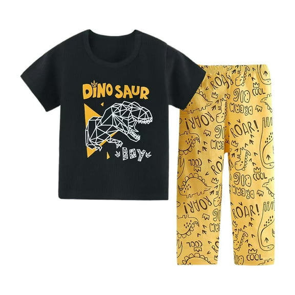 Tiijoy Little Boys Cartoon Print Short Sleeve T-Shirt Pants Sleepwear Pajamas, Sizes 5-6