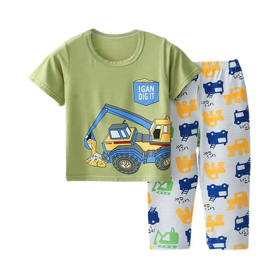Tiijoy Little Boys Cartoon Print Short Sleeve T-Shirt Pants Sleepwear Pajamas, Sizes 6-7