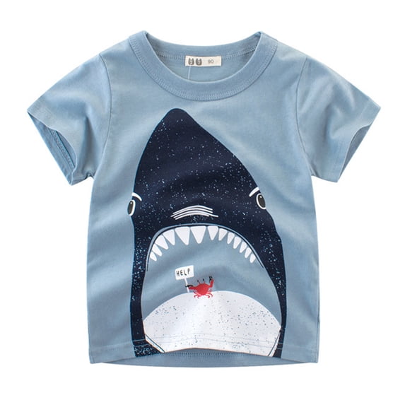 Tiijoy Little Boys Cartoon Shark Short Sleeve T-Shirt Cotton Crew Neck Tee, Sizes 1-7