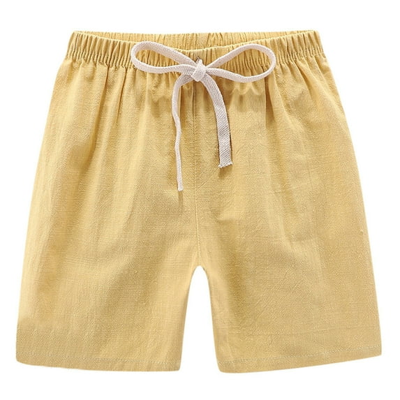 Tiijoy Little Boys Cotton Linen Casual Shorts Solid Color Breathable Drawstring Shorts