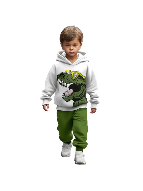 Little Boys Dinosaur Athletic Outfits Hoodie Sweatpants Set, Sizes 6-7