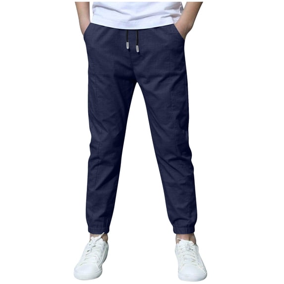 Tiijoy Boys Casual Linen Jogger Pants Elastic Waist Drawstring Sweatpants, Sizes 5-6
