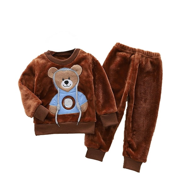 Tiijoy Little Boys Flannel Pajamas Cartoon Bear Sweatshirt Pants PJs, Sizes 5-6