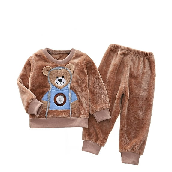 Tiijoy Little Boys Flannel Pajamas Cartoon Bear Sweatshirt Pants PJs, Sizes 6-7