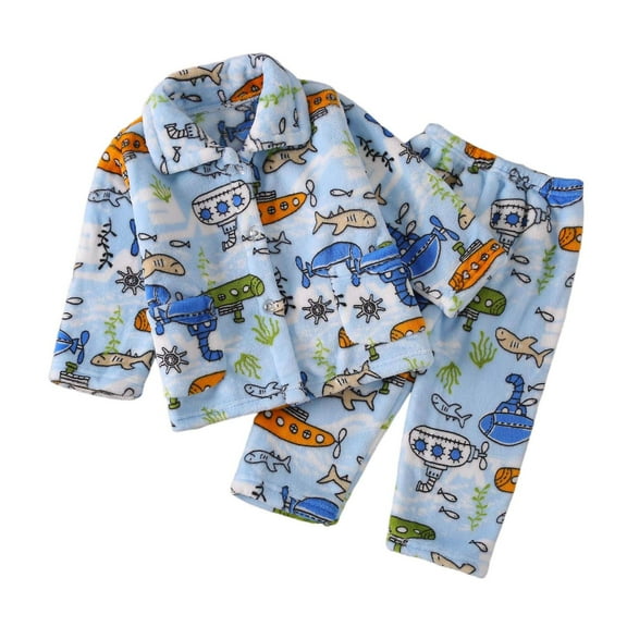 Tiijoy Little Boys Flannel Pajamas Cartoon Cozy Warm Coat Pants Sleepwear Set, Sizes 5-6