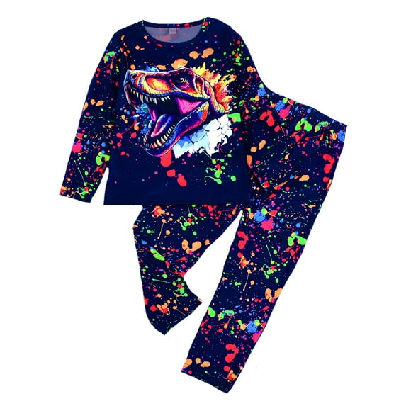 Tiijoy Little Boys Glow In The Dark Pajamas Cartoon Print Long Sleeve Top and Pants, 2-Piece, Sizes 5-6
