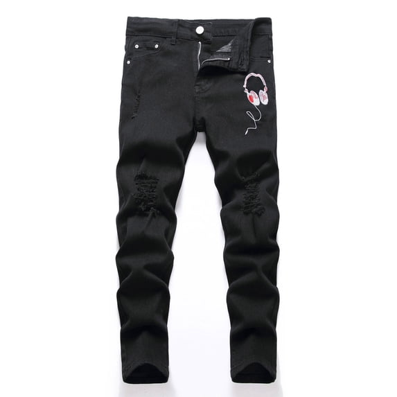 Tiijoy Little Boys Graphic Fit Ripped Jeans Spring Autumn Stretch Denim Pants