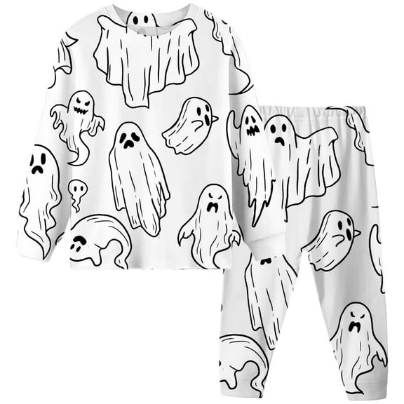 Tiijoy Little Boys Halloween Pajamas Cartoon Ghost Print Long Sleeve Sleepwear Set, Sizes 5-6