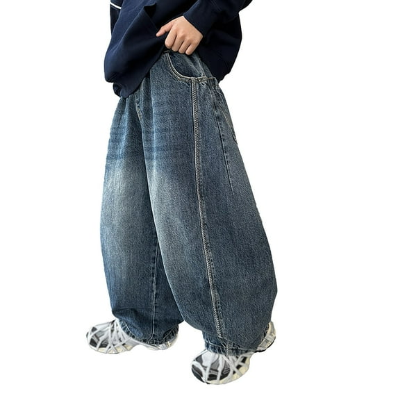Tiijoy Little Boys Loose Fit Jeans Casual Straight Leg Pull On Denim Pants, Sizes 5-6