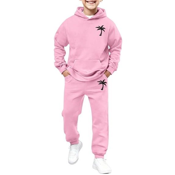 Tiijoy Little Boys Outfits Coconut Tree Print Pullover Hoodie Sweatpants Set, Sizes 2-13