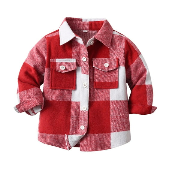 Tiijoy Little Boys Plaid Long Sleeve Shirt Kids Unisex Button Down Shirt Jacket, Sizes 6-7