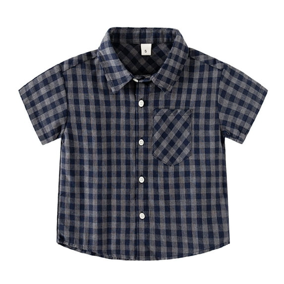 Tiijoy Little Boys Plaid Short Sleeve Button Down Shirt Breathable Summer Casual Pocket Shirt