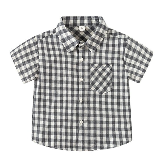 Tiijoy Little Boys Plaid Short Sleeve Button Down Shirt Breathable Summer Casual Pocket Shirt