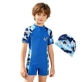 thumbnail image 1 of Tiijoy Little Boys Short Sleeve Rash Guard One-Piece Swimsuit with Swim Cap Bathing Suit, 1 of 6