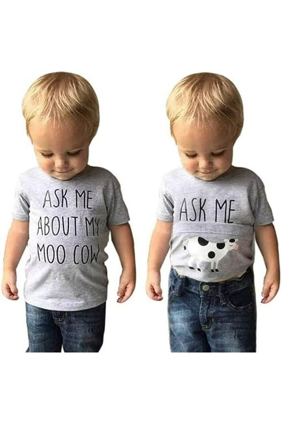 Little Boys Short Sleeve T-Shirt Cow Letter Print Cotton T Shirt Tee, Sizes 6-7