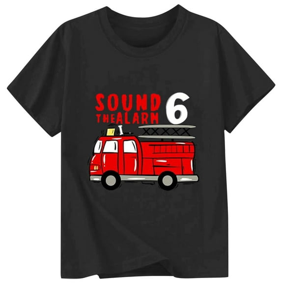 Tiijoy Little Boys Short Sleeve T Shirt Fire-Engine Print Casual T-Shirt, Sizes 6-7