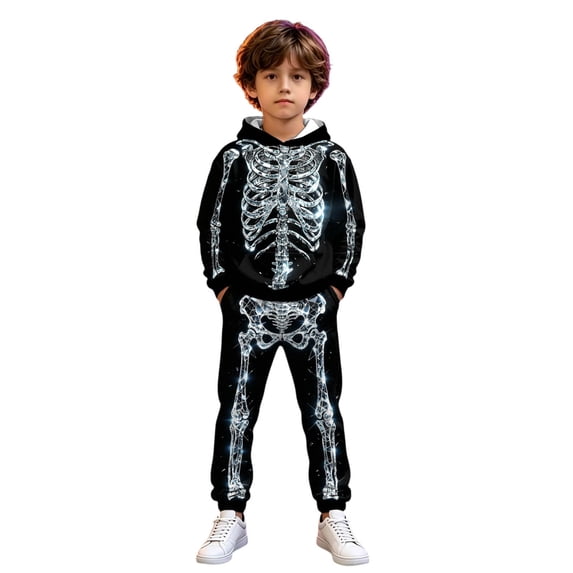 Tiijoy Little Boys Skeleton Print Pullover Hoodie Sweatpants Outfits Tracksuit, Sizes 5-6