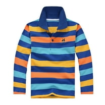 Tiijoy Little Boys Striped Long Sleeve Polo Shirt Uniform Pique Polos Casual T Shirt