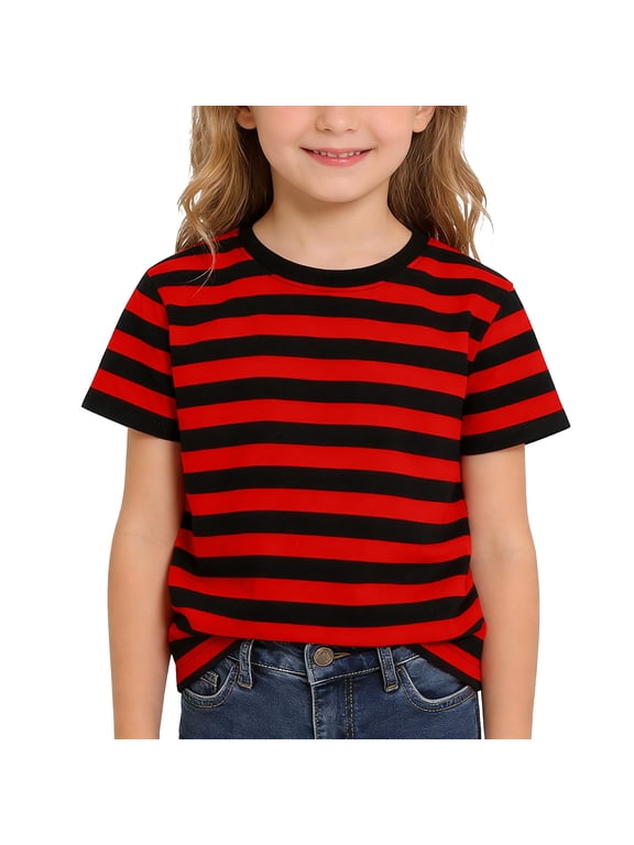 Little Boys Striped Short Sleeve T-Shirt Casual Crew Neck T Shirt Kids Undershirt, Sizes 2-13