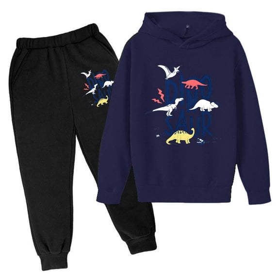 Tiijoy Little Boys Sweatsuit Letter Dinosaur Print Hoodie Sweatpants Two Piece Outfits