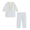 thumbnail image 1 of Tiijoy Little Boys Thobe Outfits Embroidery Long Sleeve Robe Shirt Pants Set, Sizes 5-6, 1 of 5