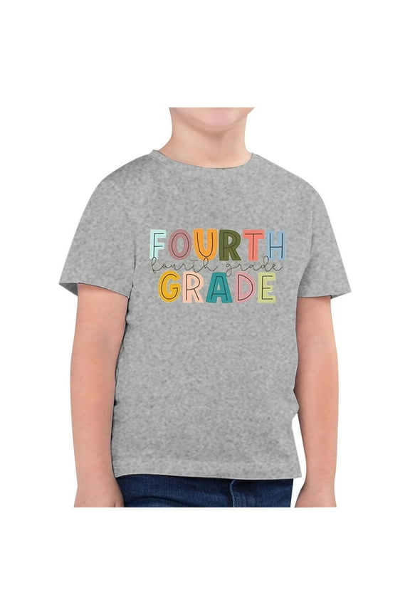 Little Girl's Back-To-School T Shirt Letter Print Short Sleeve T-Shirt, Sizes 6-7