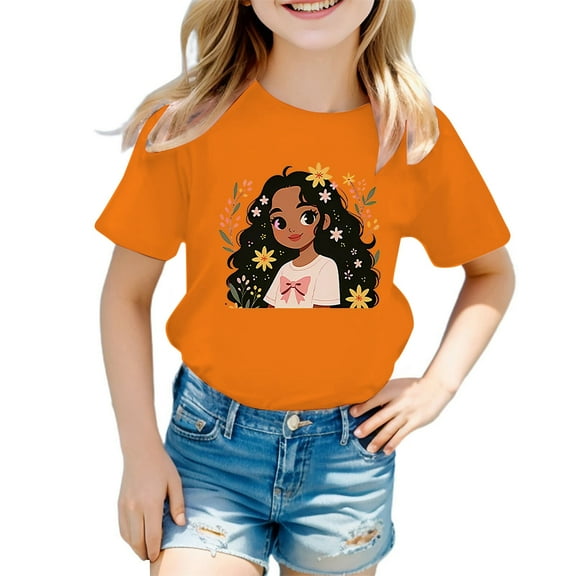 Tiijoy Little Girl's Short Sleeve Graphic Tee Short Sleeve Casual Soft T Shirt, Sizes 5-6