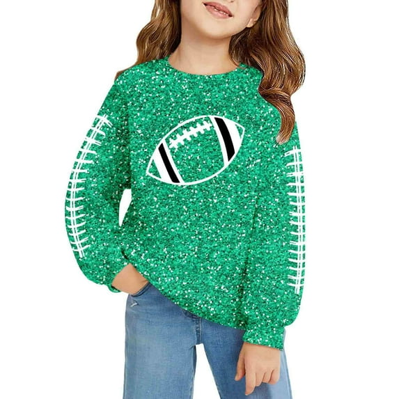 Tiijoy Little Girl's Sweatshirt Football Sequins Print Sports Pullover Top, Sizes 5-6
